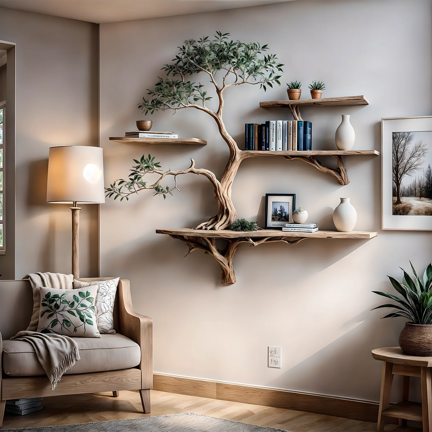 Wall Bookshelf "Tree of Serenity” – Handmade Tree Branch Shelf